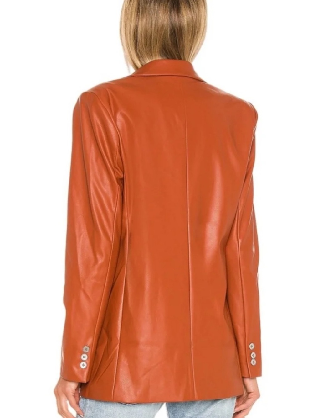 WeWoreWhat Downtown Vegan Leather Rust Cognac Blazer Jacket - Picture 4 of 14